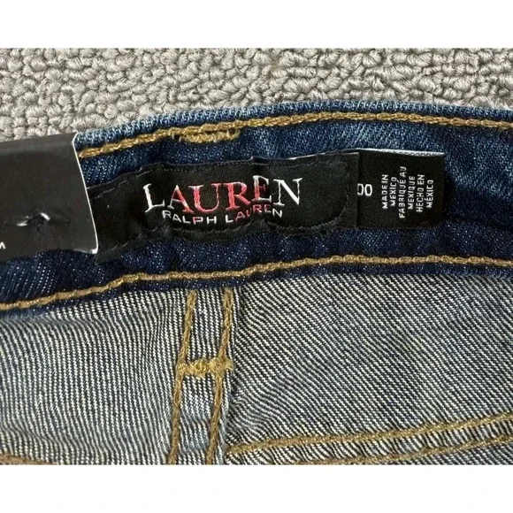 Lauren Ralph Lauren Jeans Women 00 Relaxed Taper Patchwork Blue Plaid Lace Denim
